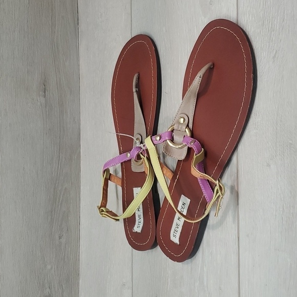 Steve Madden Women Ankle Leather Thong Flats sandals shoes sz 10M - Picture 1 of 9